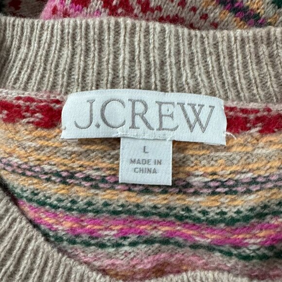 J. Crew Puff‎ Sleeve Fair Isle Crewneck Sweater Large Lambswool Blend FS-1339 - Picture 7 of 9